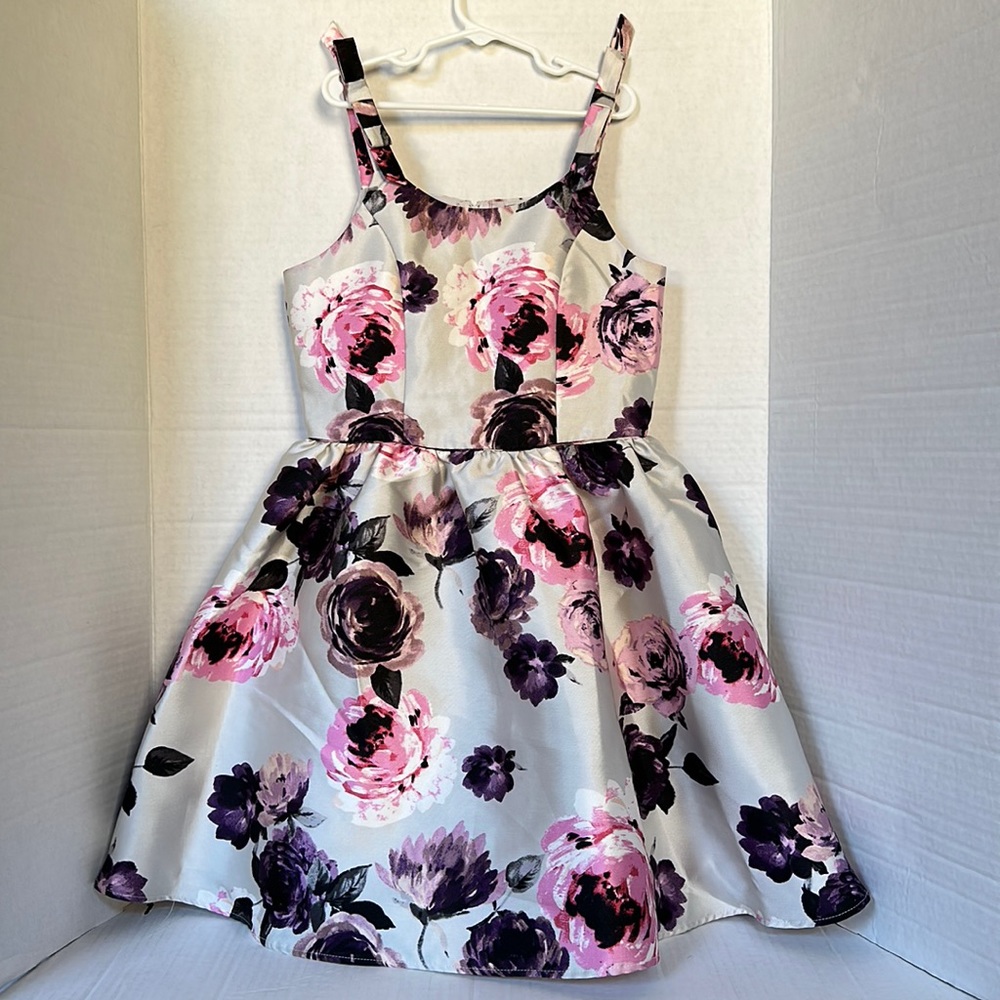 Zunie Girls Occasion Dress Pink Purple Roses Size 12